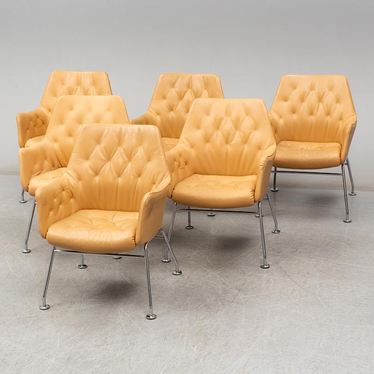 A set of six Bruno Mathsson "Mirja" armchairs for Dux, Sweden.