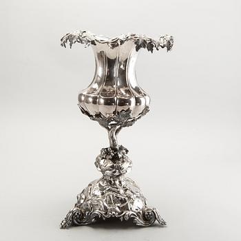 A silver wine cooler/vase by Gustaf Möllenborg, Stockholm 1869.