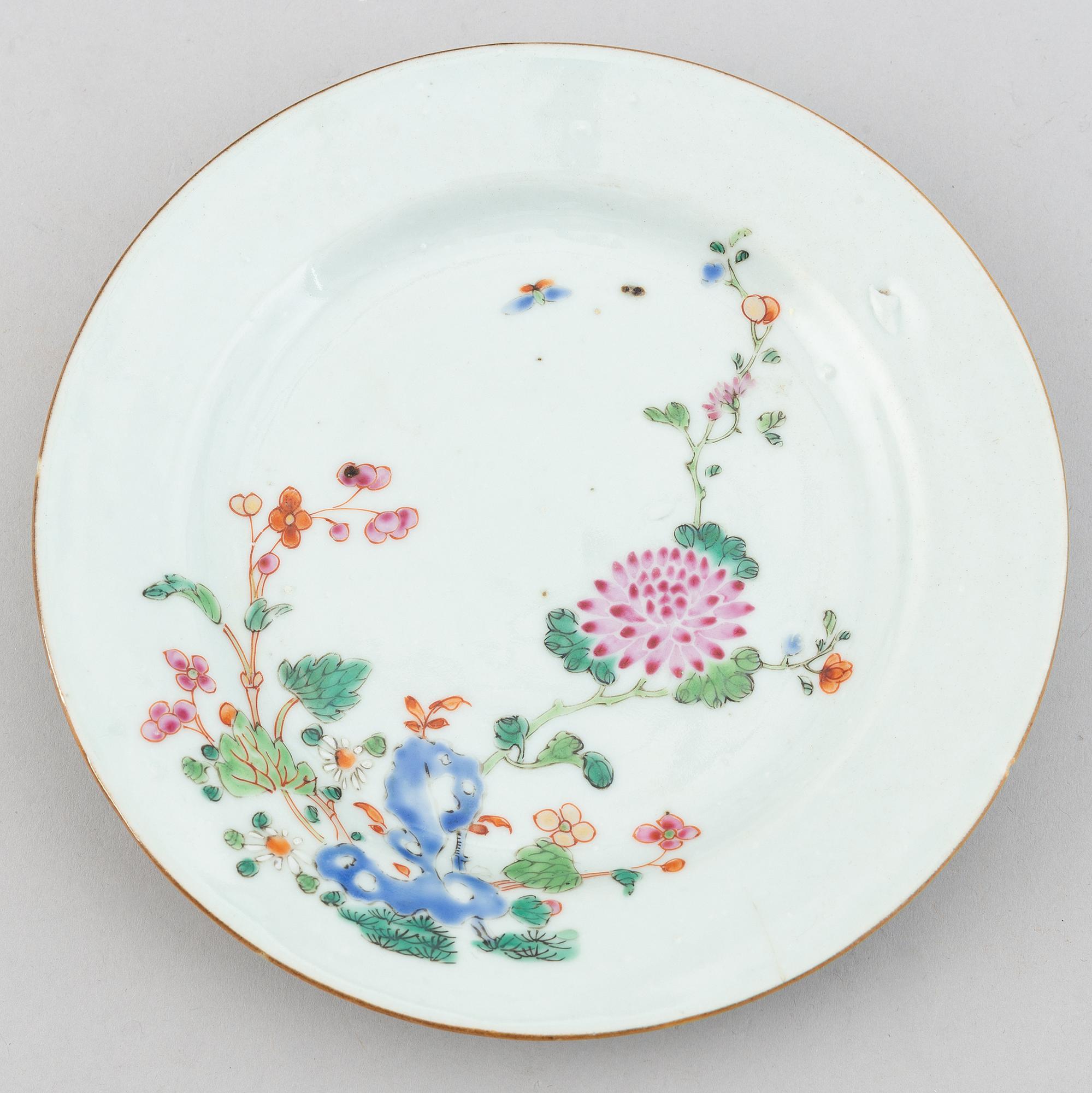 A group of 12 famille rose matched plates, Qing dynasty, Qianlong (1736-95).