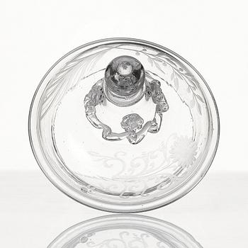 A lidded and engraved roemer from Kungsholms glasbruk, first part of the 18th century.