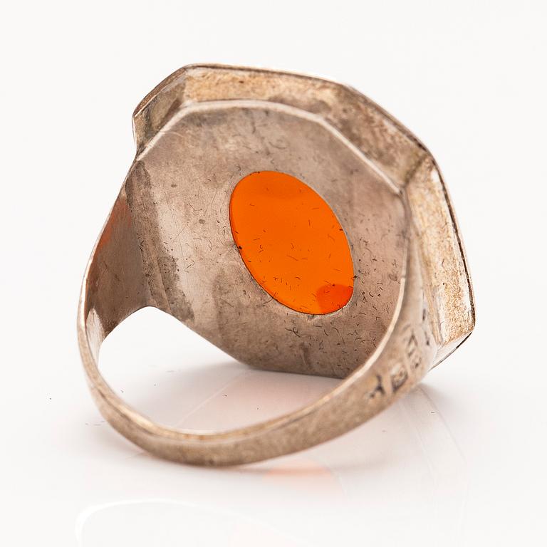 A silver sinet ring with a carneol by Anders Johan Roos, Tampere, Finland 1842.