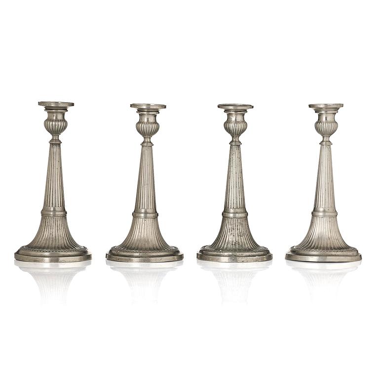 A set of four late-gustavian candlesticks by M. Artedius, Norrköping 1800.