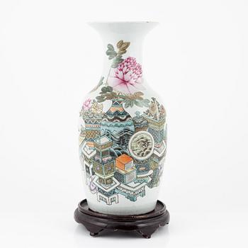 A famille rose 'precious objects' vase, 20th Century.