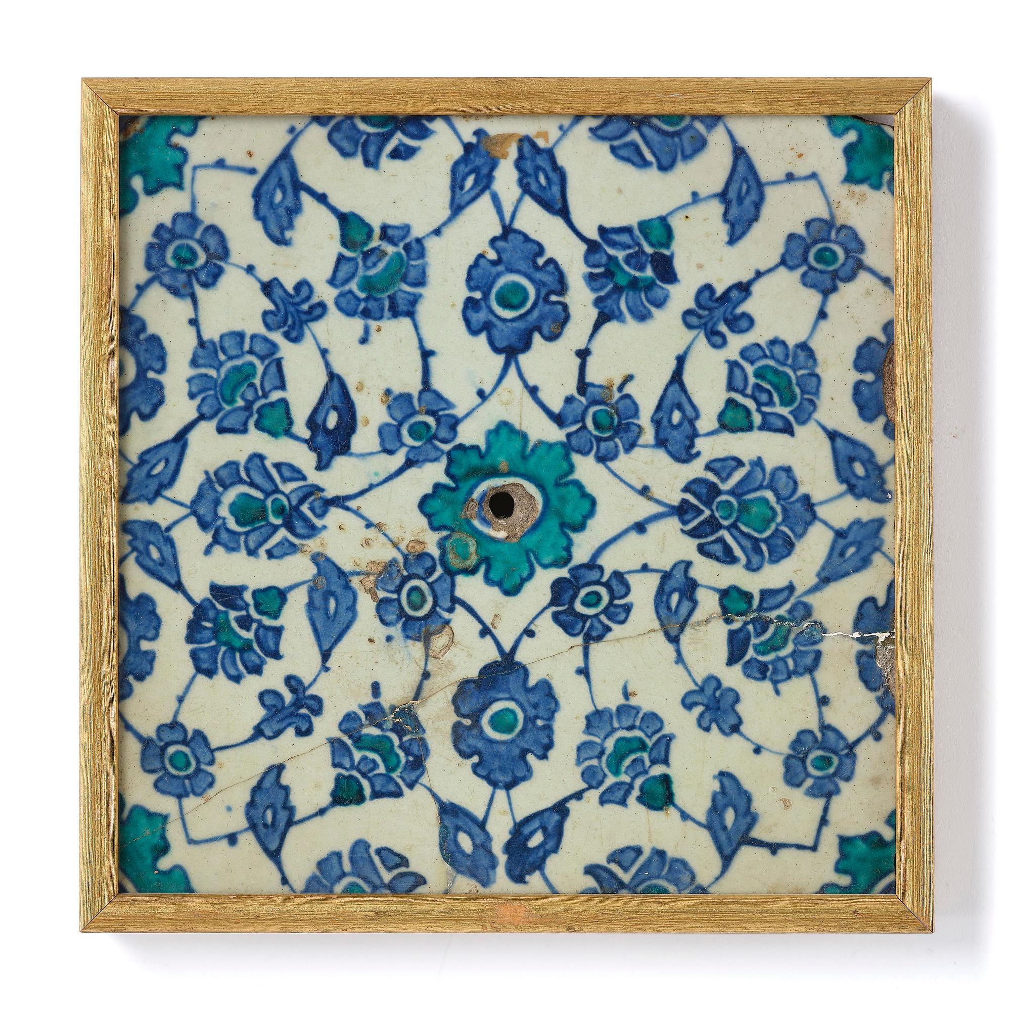 A glazed ceramic tile, Iznik, Ottoman Empire, 17th century.