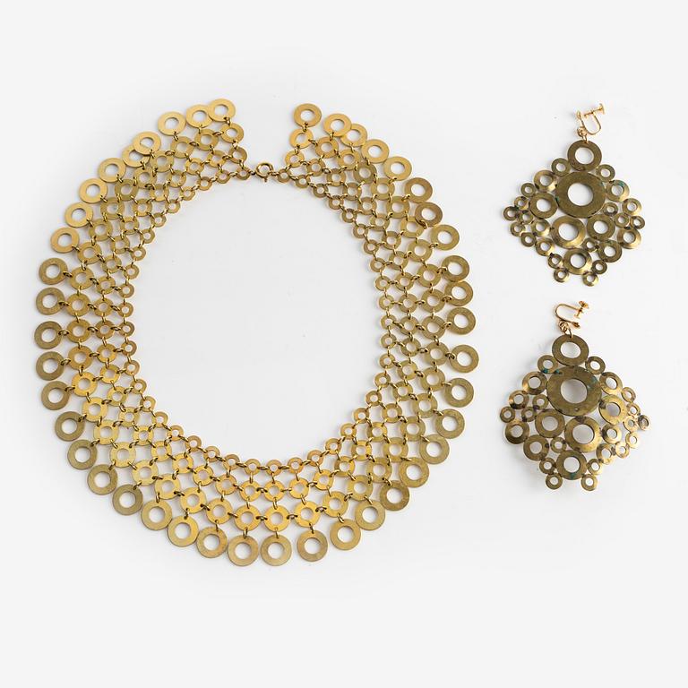 Siv Lagerström, necklace and earrings, gilded brass.