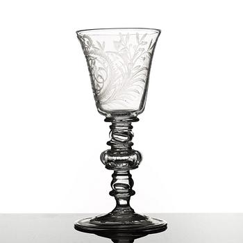 An engraved glass goblet, Kungsholms glasbruk, Sweden, 18th Century.