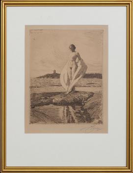 Anders Zorn, etsning, 1915, signerad.
