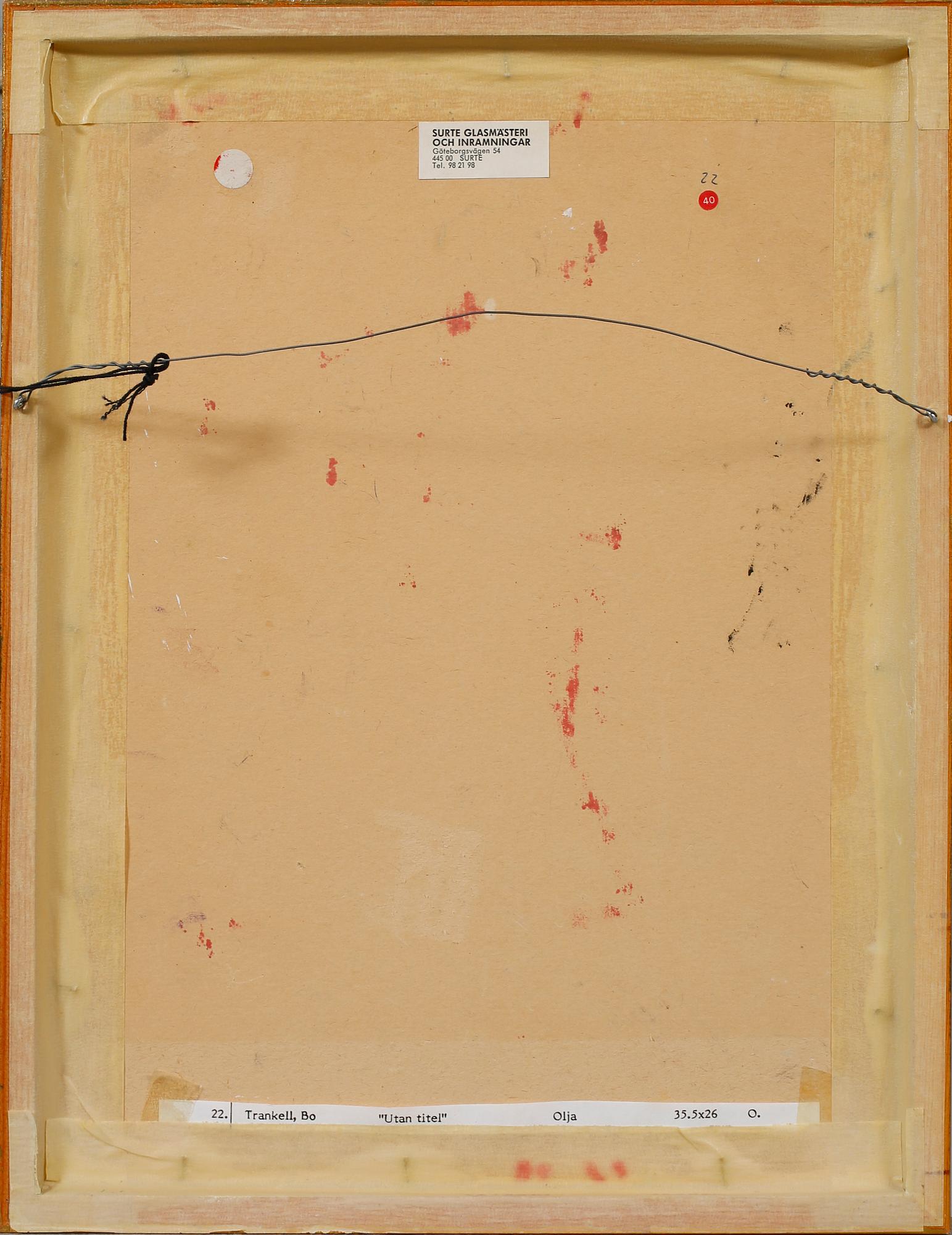 BO TRANKELL, olja på pannå, monogramsignerad.