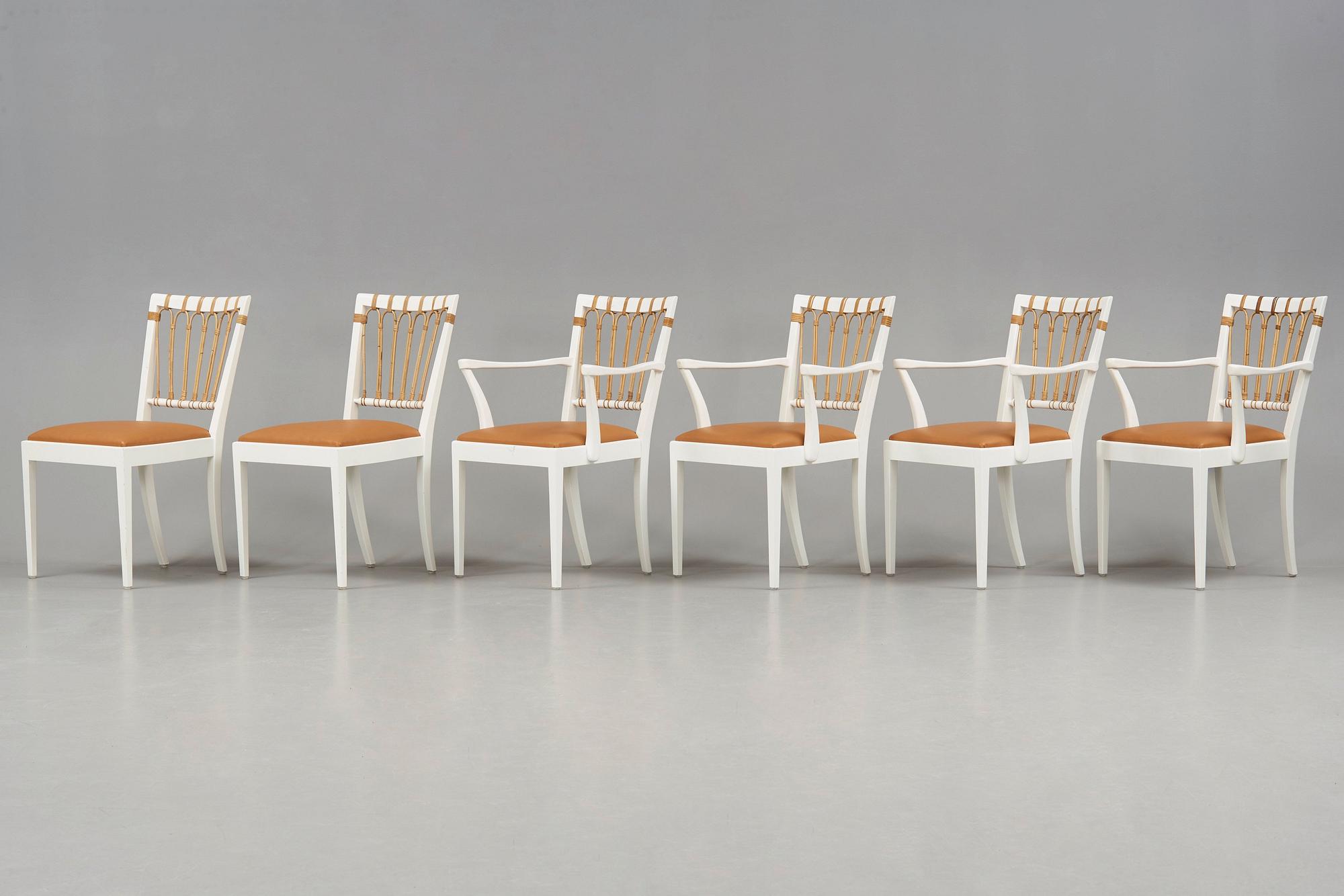 Josef Frank, stolar, 2 st och karmstolar, 4 st, Firma Svenskt Tenn, modell 1165, efter 1985.