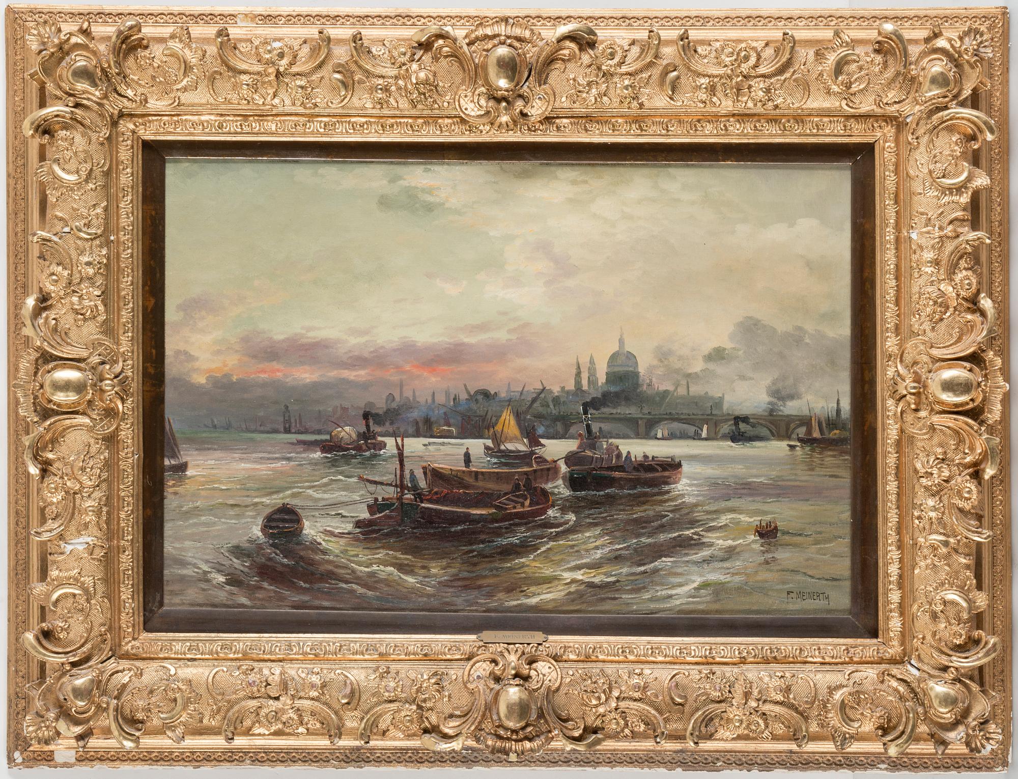 An oil painting by an unknown artist, signed "F. Meinerth".