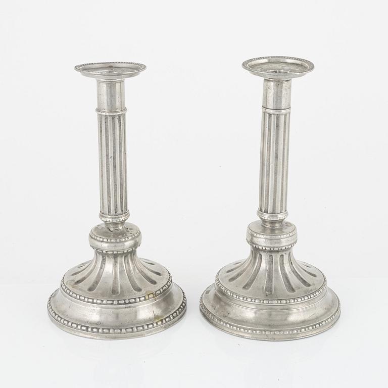 Peter Gillman and Samuel Weygang, a matched pair of pewter candlesticks, Gustavian, Stockholm, 1784-87.