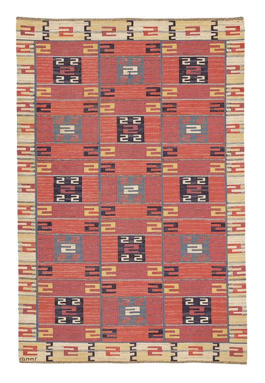 Märta Måås-Fjetterström, a carpet, "Röda Esset", flat weave, ca 304,5 x 200-201,5 cm, signed AB MMF.