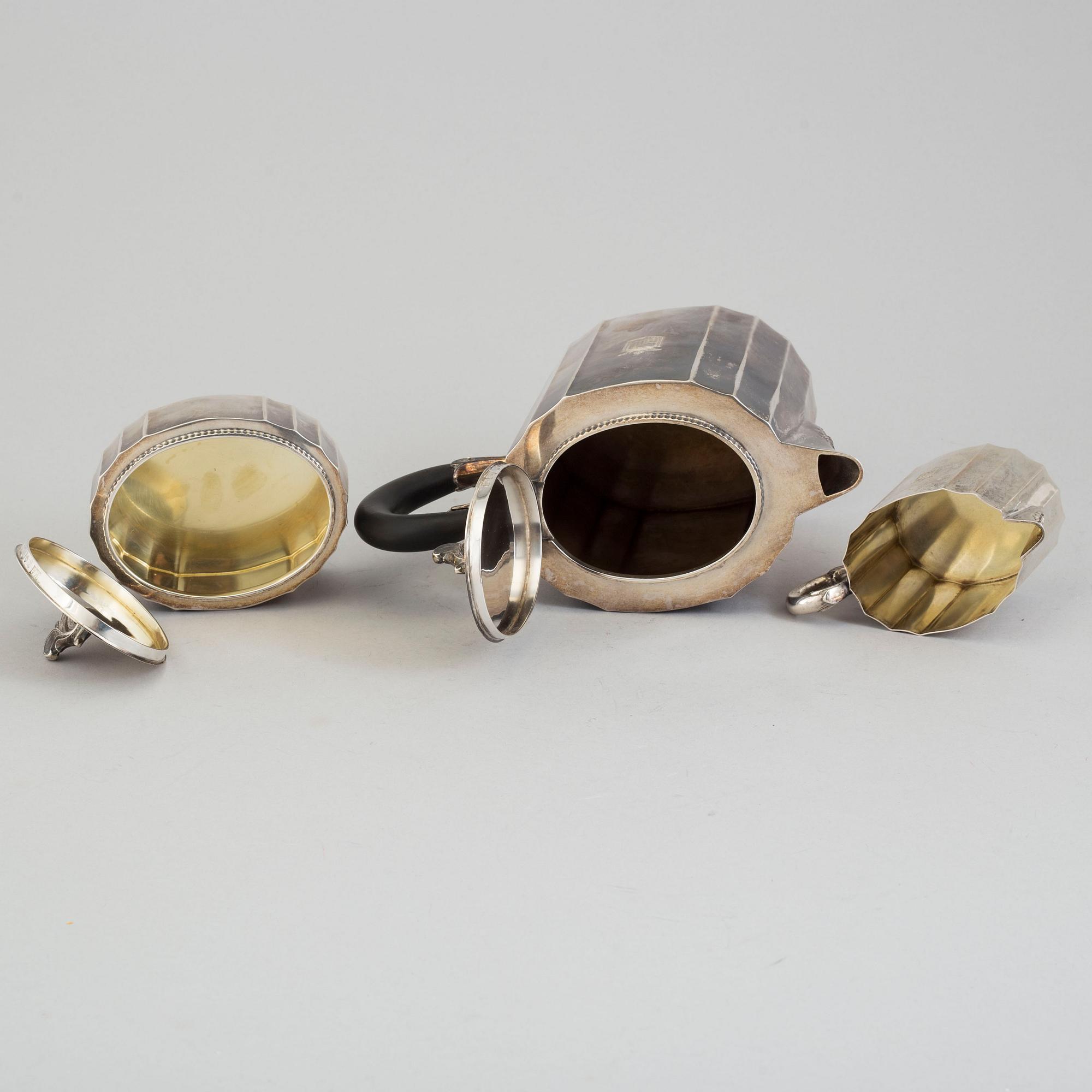 Three pieces silver coffee set from Karl Anderson, Stockholm, 1940-41.