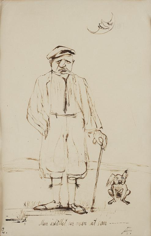 AXEL FRIDELL, tuschteckningar, 2 st, samramade, signerade med monogram AF. Utförda omkring 1929.