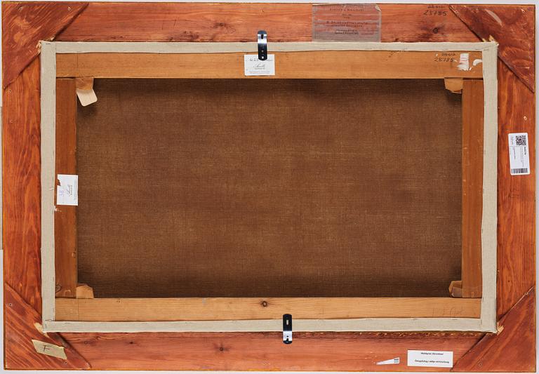 Ehrnfried Wahlqvist Warship at anchor in calm waters by Kronborg Castle.