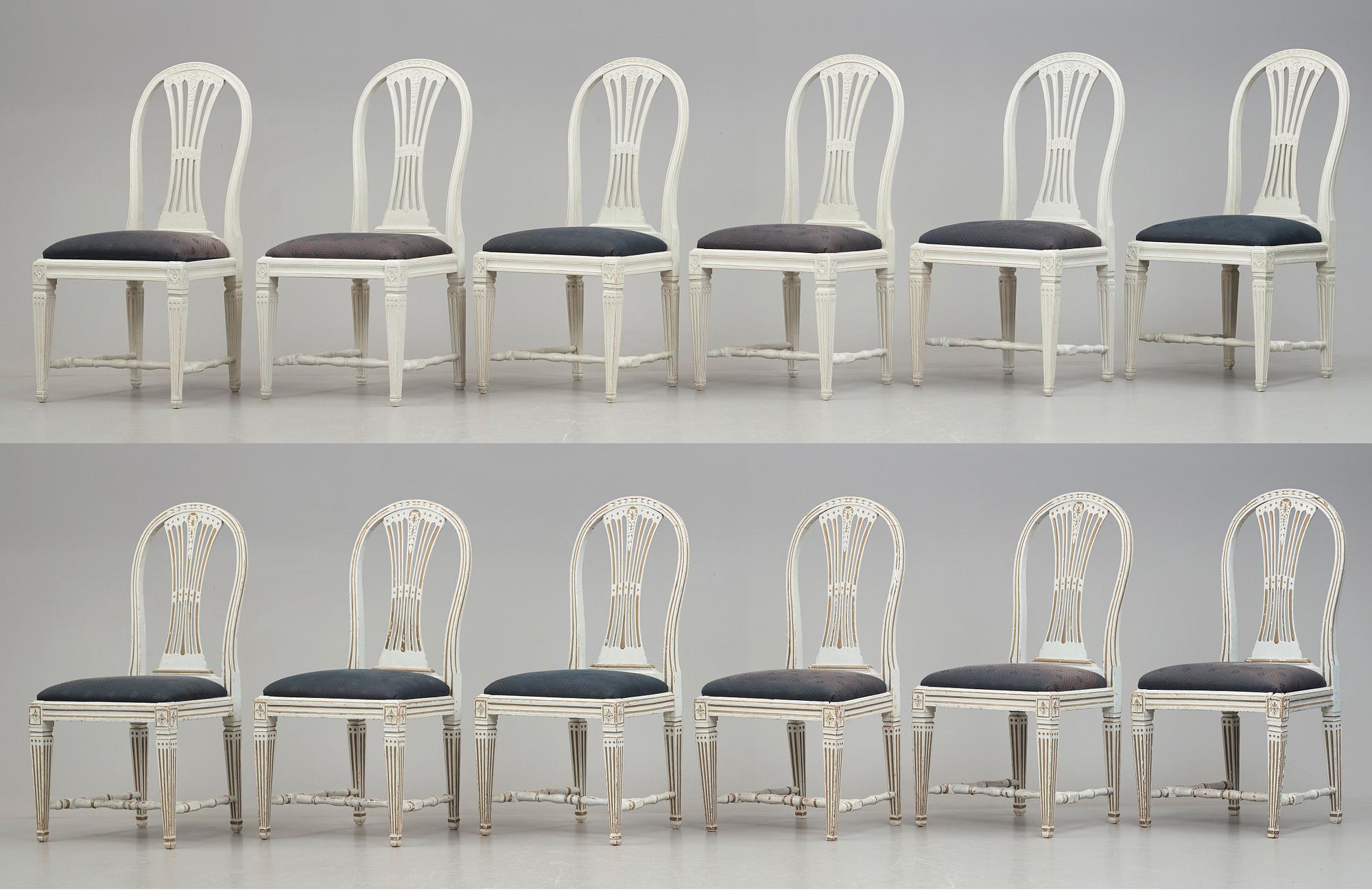 STOLAR, 12 st (6+6), tillskrivna Johan Lindgren, gustavianska, 1700-talets slut.