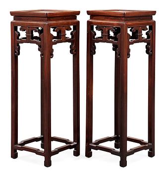 A set of two hardwood pedestals, presumably late Qing dynasty.