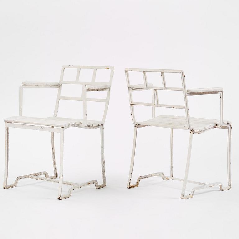 Carl Hörvik, a set of four garden chairs, possibly produced by Thulins vagnfabrik, Skillingaryd, Sweden.