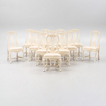 Twelve 'Näsbyholm' Rococo style chairs, KA Roos, Helsingborg, circa 2000.