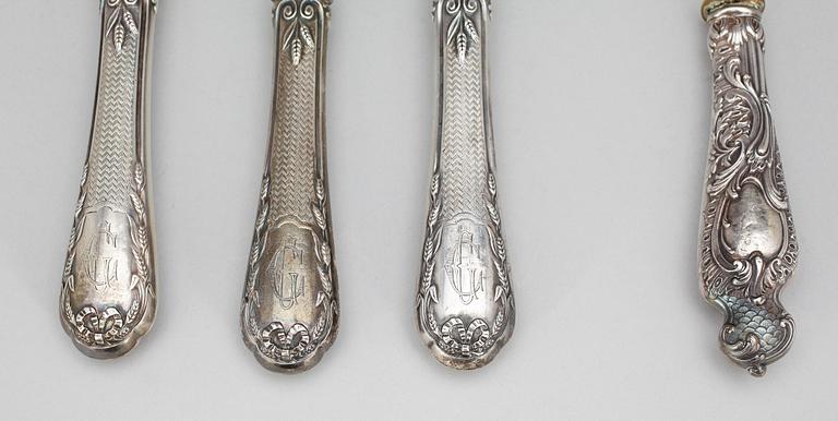 TRANSCHERBESTICK, 3+1, silver, något otydliga stämplar, troligen Paris, sekelskiftet 1900.