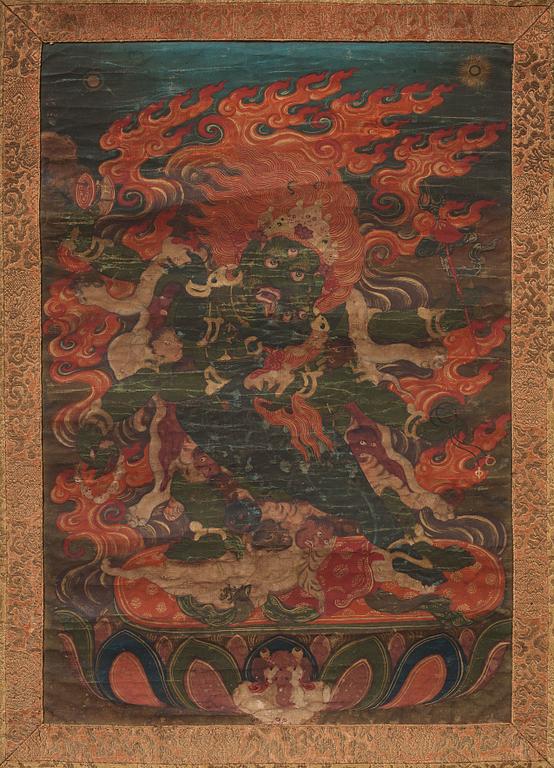 THANGKA, akvarell och tush på tyg. Tibet, 1800-tal.