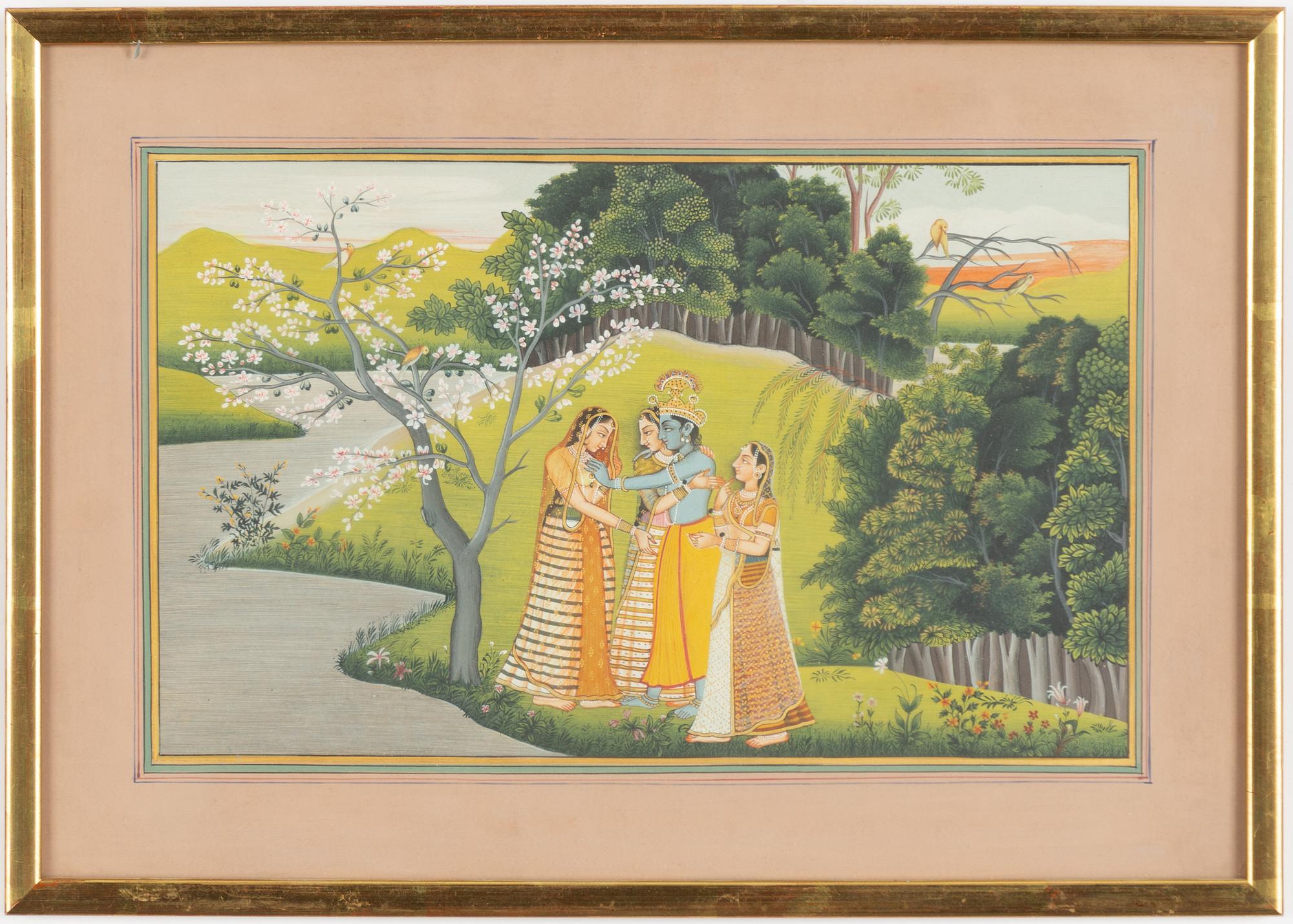 Oidentifierad konstnär, Sällskap i blommande trädgård, Indien, 1900-tal.