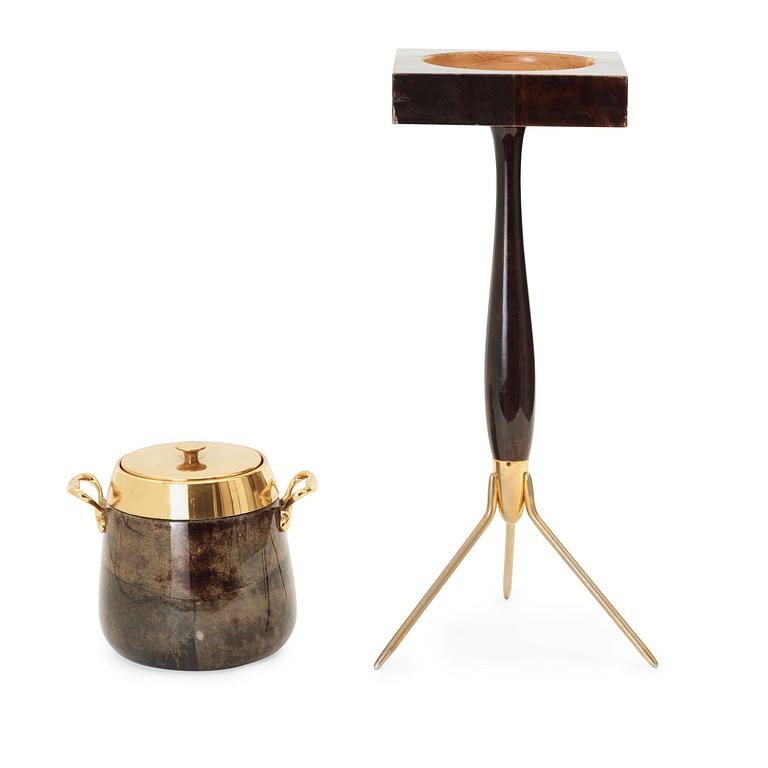 An Aldo Tura serving trolley with an ice bucket and an ashtray, Italy 1960's.