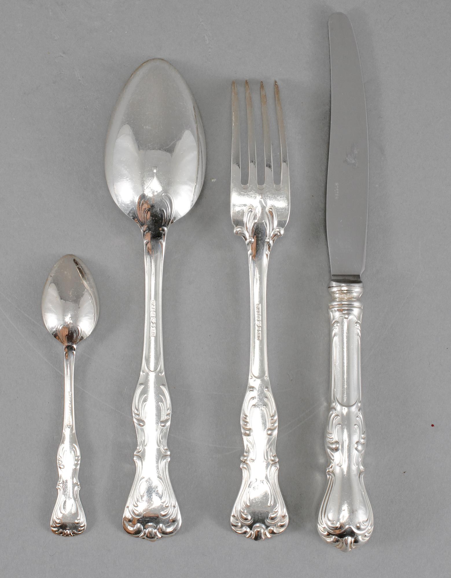 BESTICKSERVIS, 48 delar, silver, "Prins Albert", GAB, Stockholm, 1900-talets tredje kvartal, vikt ca 1870 gram.