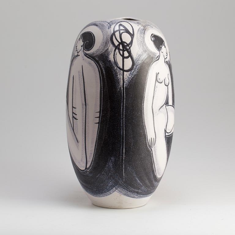 a mid 20th century earthenware floor vase designed by Mette Doller for Andersson och Johansson i Höganäs.