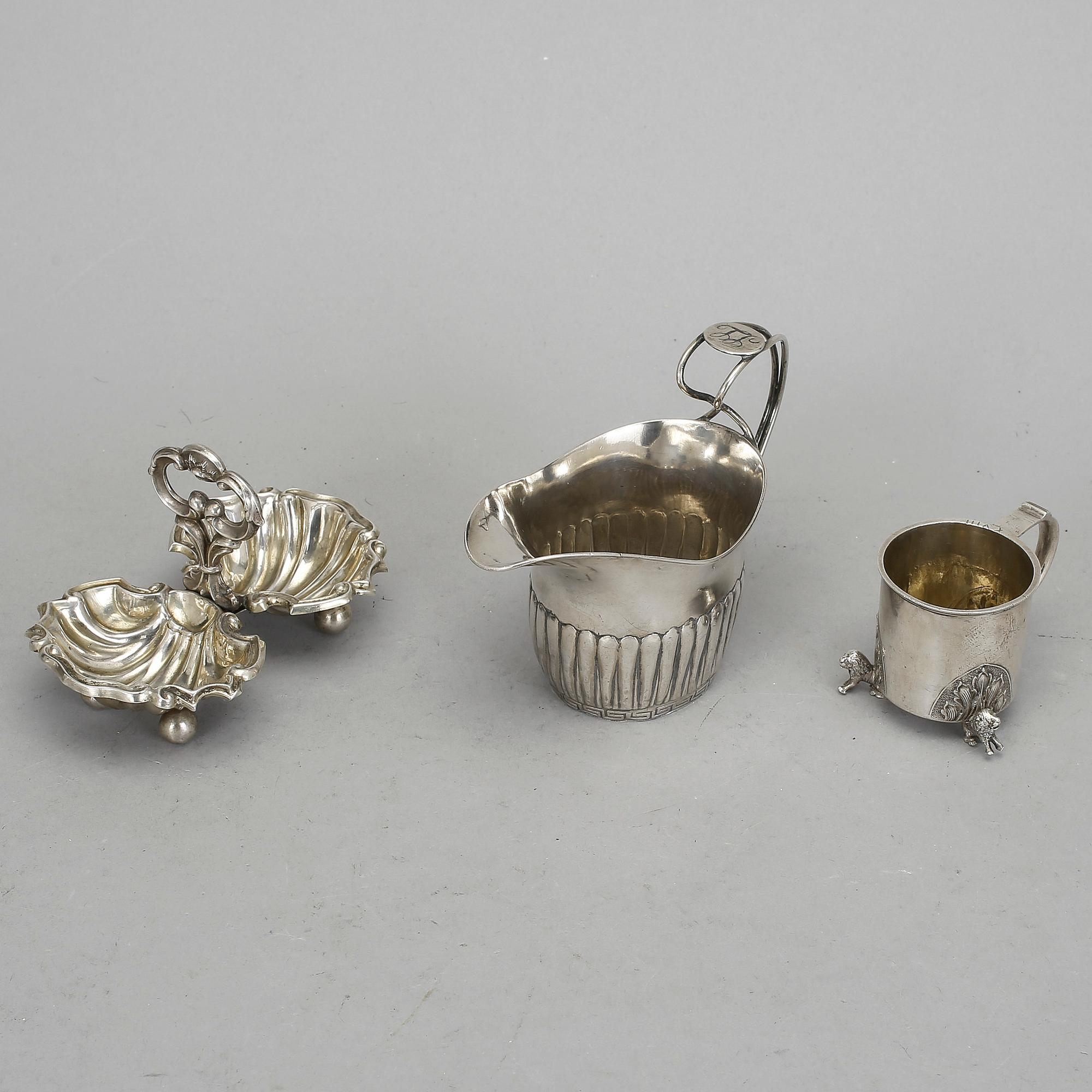 PARTISILVER, 3 st, bl.a sannolikt B Tellander, Jönköping, 1805-44. Vikt ca 184 gram.