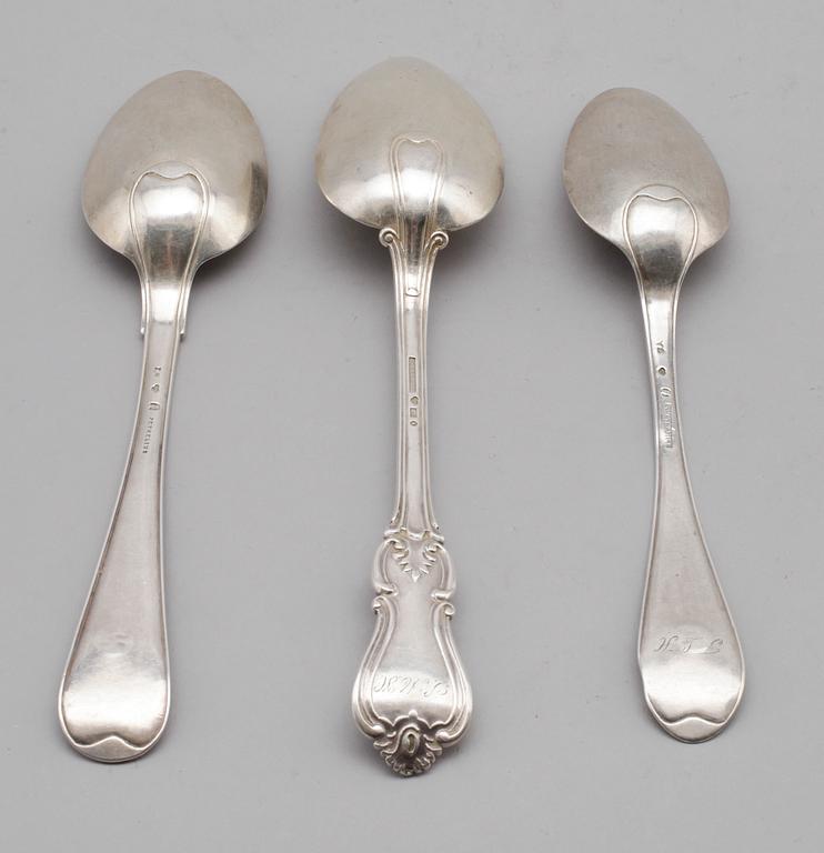 MATSKEDAR, 3 st, silver, olika, svenska stämplar, 1800-tal. Vikt ca 193 gram.