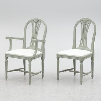 Dining table, with 2 armchairs and 6 chairs, Gustavian style, late 20th century.