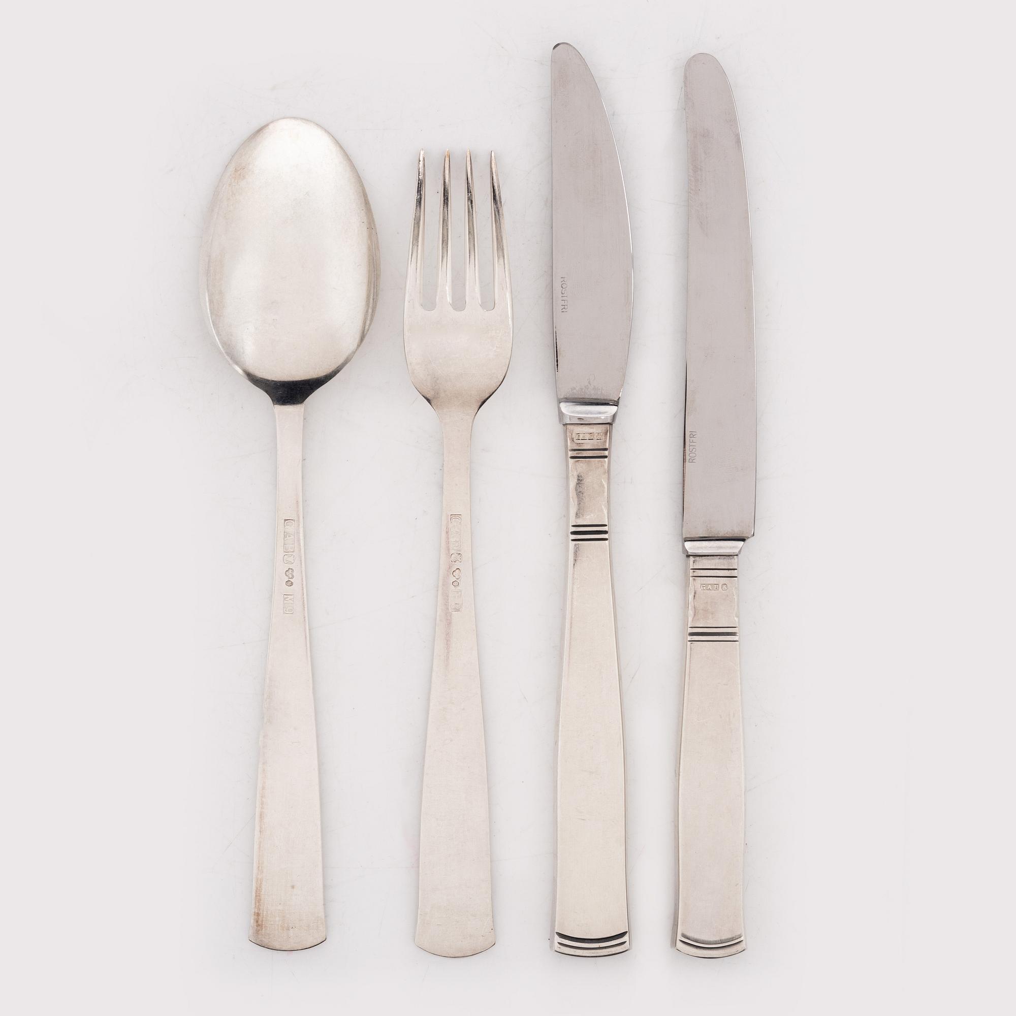 Jacob Ängman, a 46-piece silver flatware set i boxes, 'Rosenholm', GAB, Eskilstuna & Stockholm, Sweden, 1962-92.
