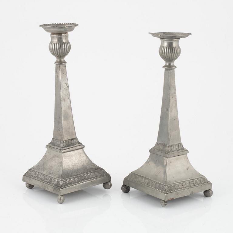 A pair of Empire pewter candlesticks, mark of Sven Ekström, Norrköping 1823.