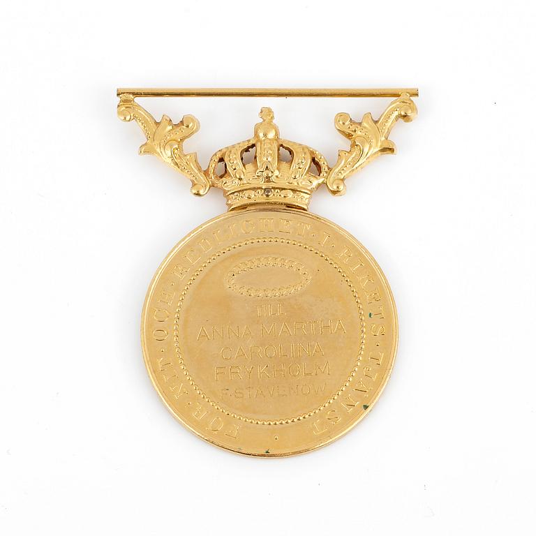 MEDALJ, 23K guld, "För nit och redlighet", Gustav V, 1948. Total vikt ca 13,6 gram.