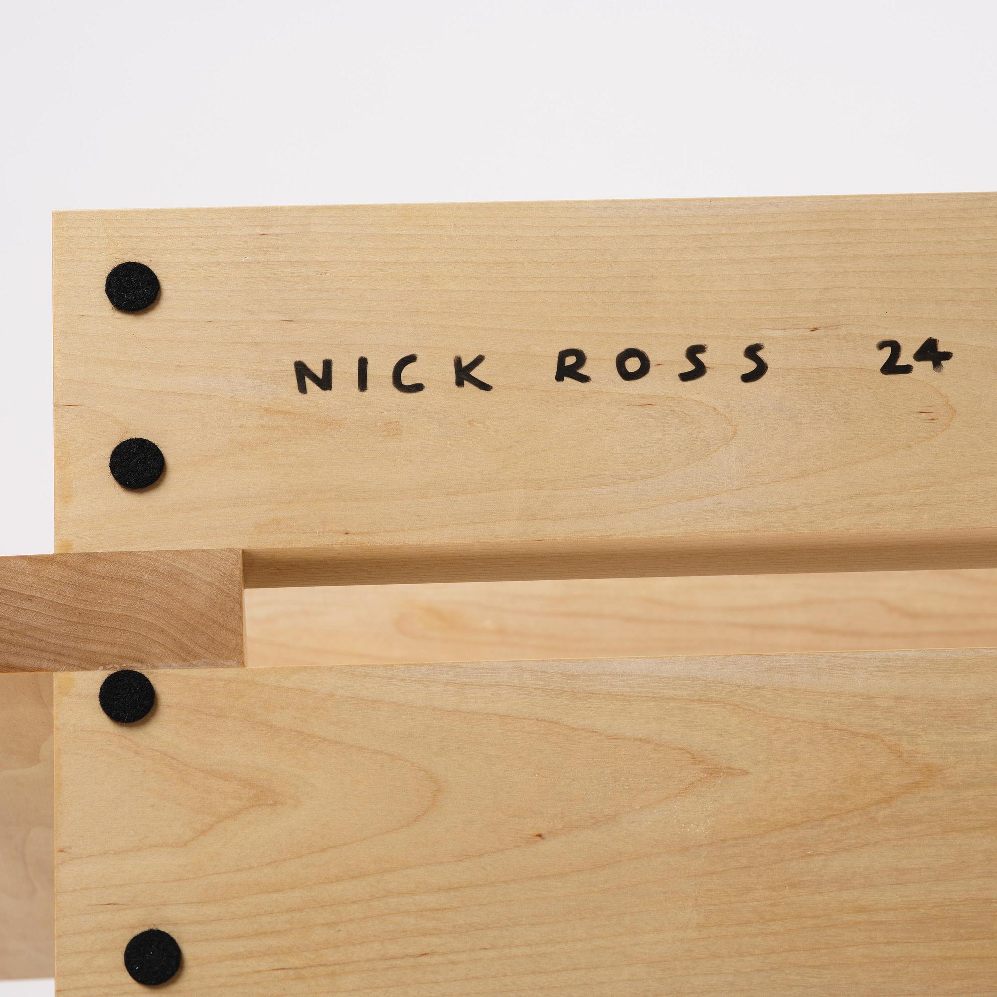 Nick Ross, an "Arrangement #16" coffe table/bench, executed in his studio, Stockholm, 2024.