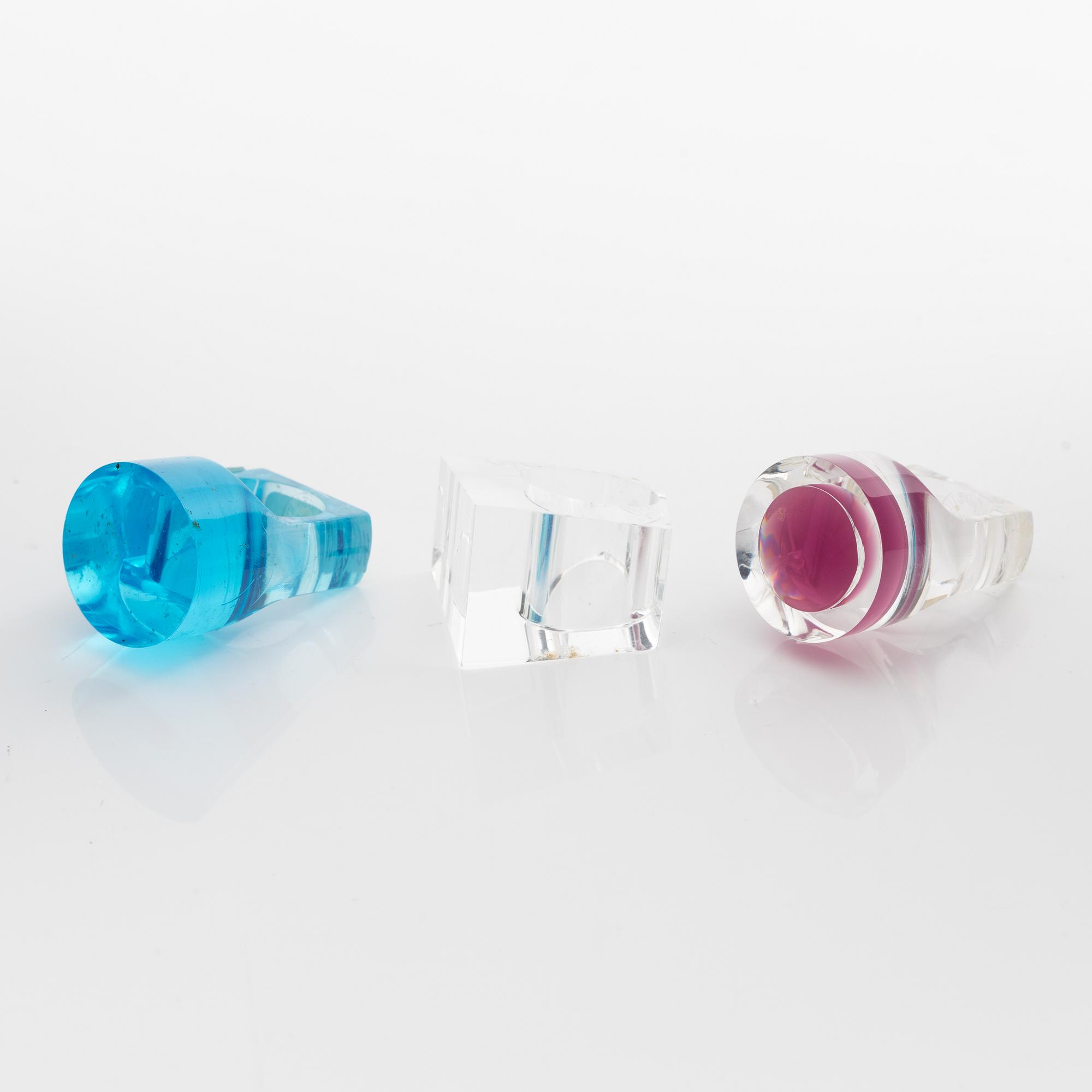 Siv Lagerström, tre ringar akrylplast, 1970-tal.