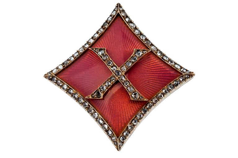 AN ENAMELLED BROOCH WITH DIAMONDS.