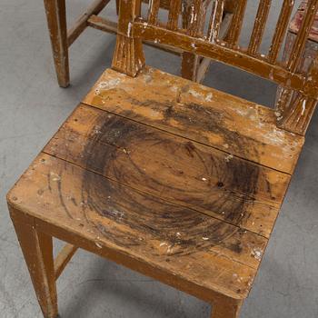 Five painted pine chairs, 19th Century.