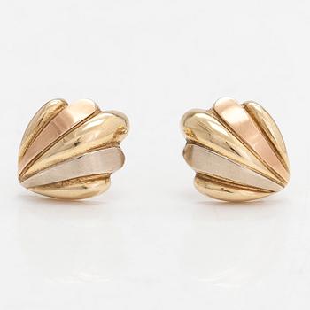 A pair of 14K multi-coloured gold earrings.