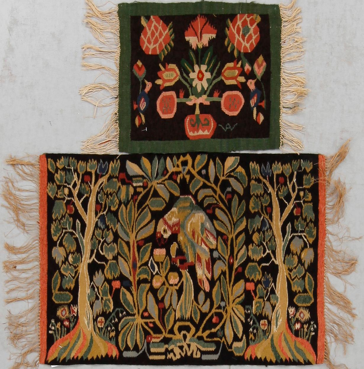 VÄVNADER, 2 st. Flamskväv, Skåne, 1900-talets 1:a hälft, 43x40 och 75x55.