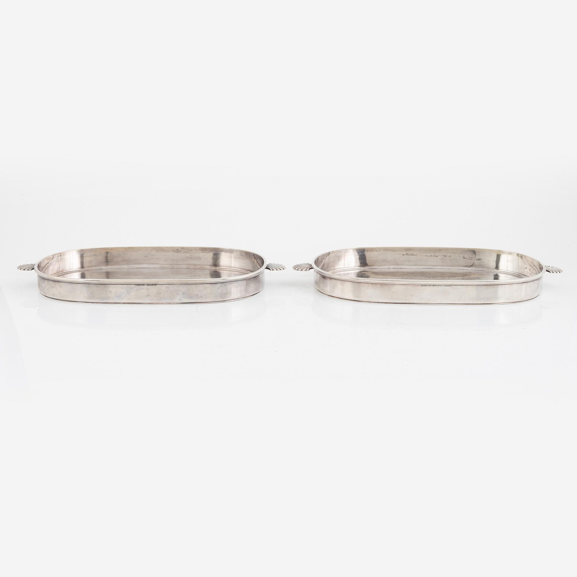 C.G. Råström, gratängformar, 2 st, nysilver, 1900-talets mitt.