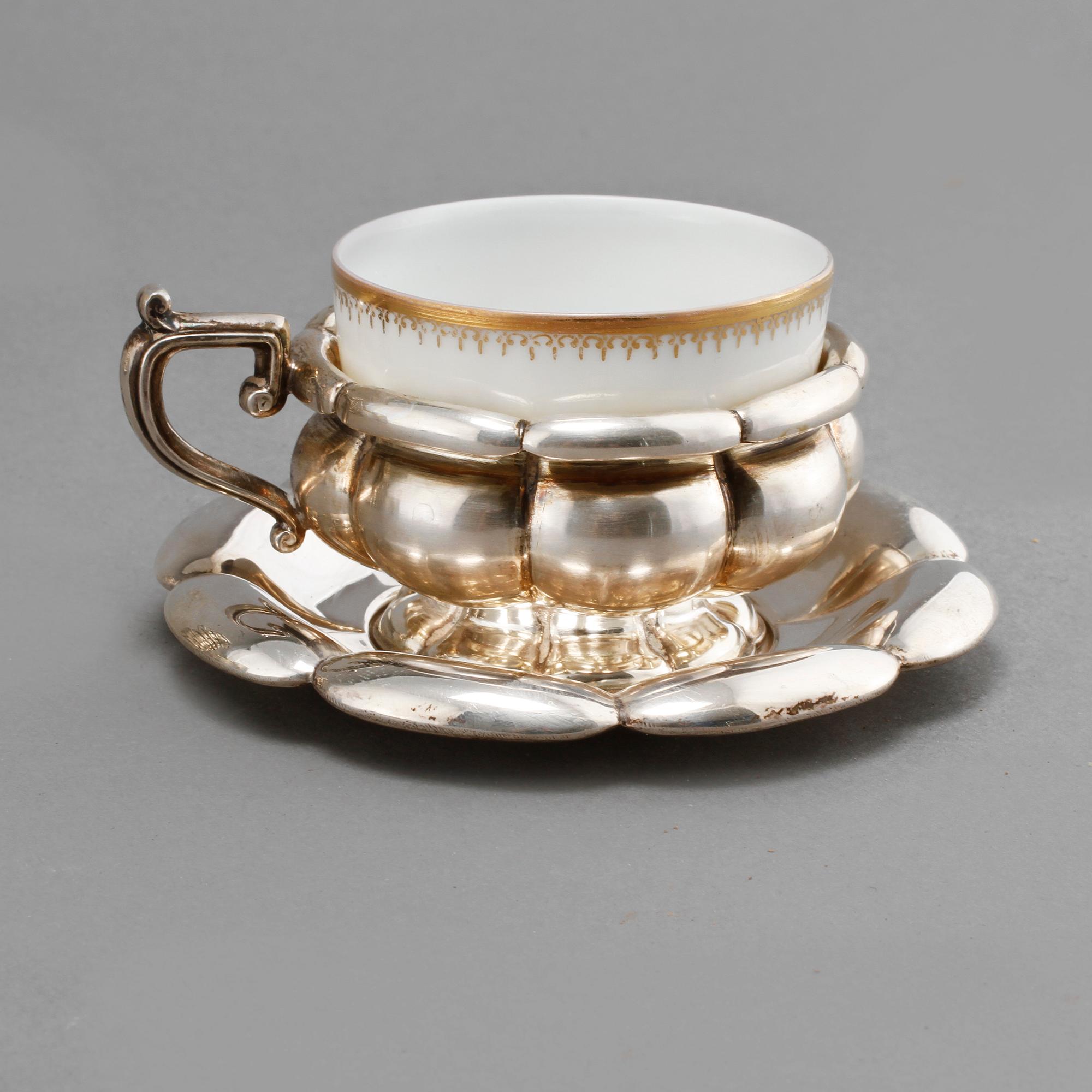 MOCCAKOPPSHÅLLARE, 12 st, silver, 1900-talets första hälft, vikt 1596 g.