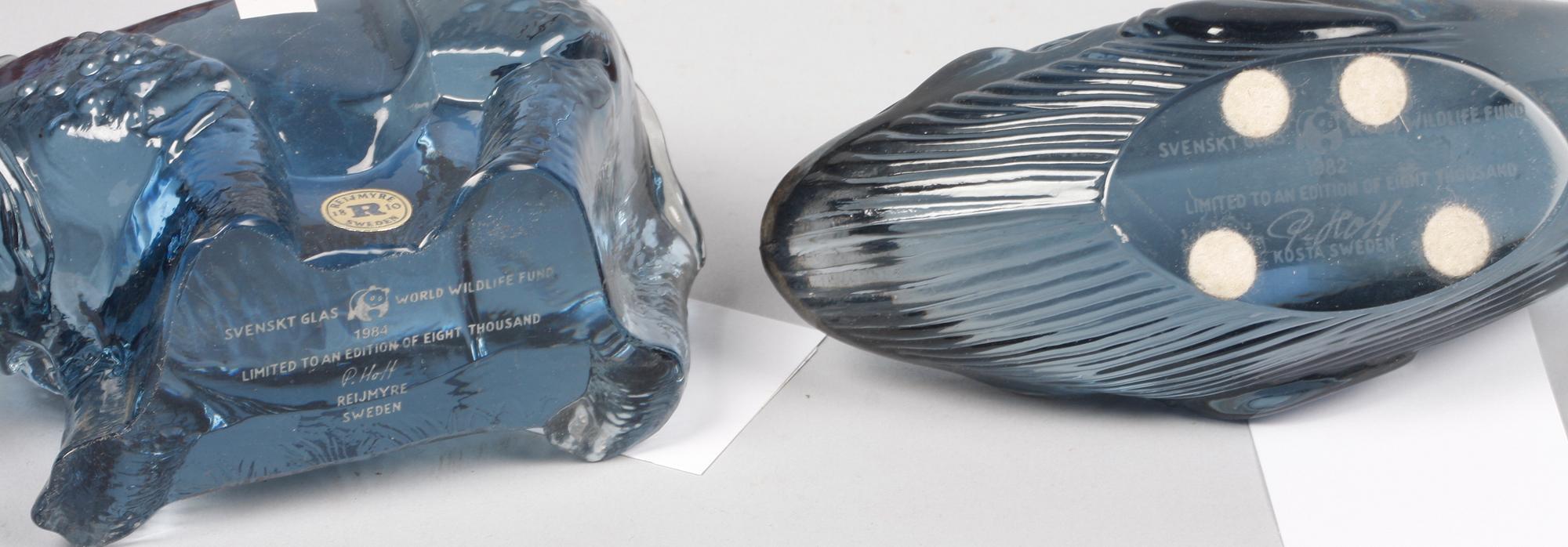 PARTI FIGURINER, 5 st, glas, Reijmyre och Kosta. 1970-80-tal. Upplaga 8000 ex för WWF.
