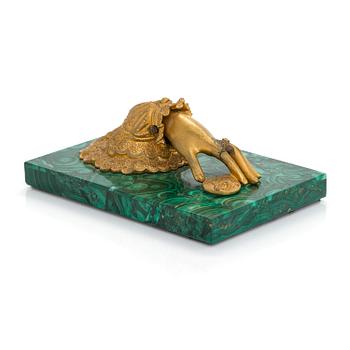 A gilded brass and malachite veneered paperweight, Russia, second half of the 19th century.