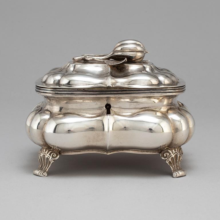 A Russian 19th century parcel-gilt silver sugar-casket, unidentified makers mark, possibly Pskov 1863.