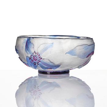 Emile Gallé, an Art Nouveau cameo glass vase and a fire-poilshed cameo glass bowl, Nancy, France.