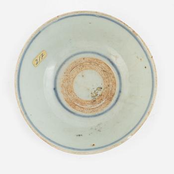 A group of thirteen cups, a bowl and a cup holder, four saucers, partly China and 18th century,