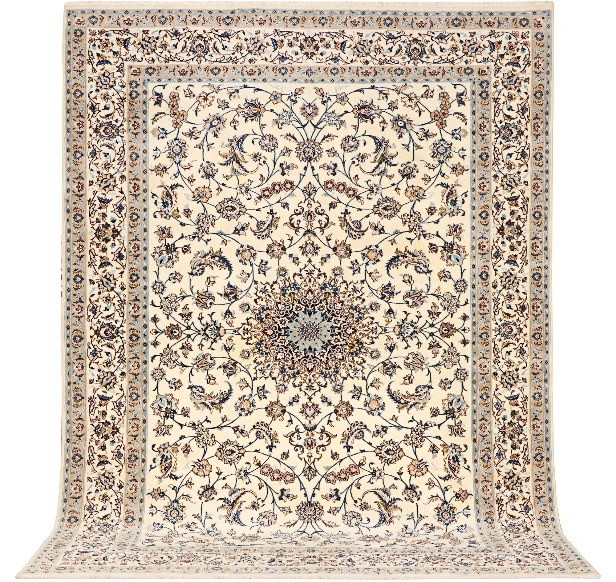 A part silk Nain carpet, 9 LA, a. 398 x 289 cm.