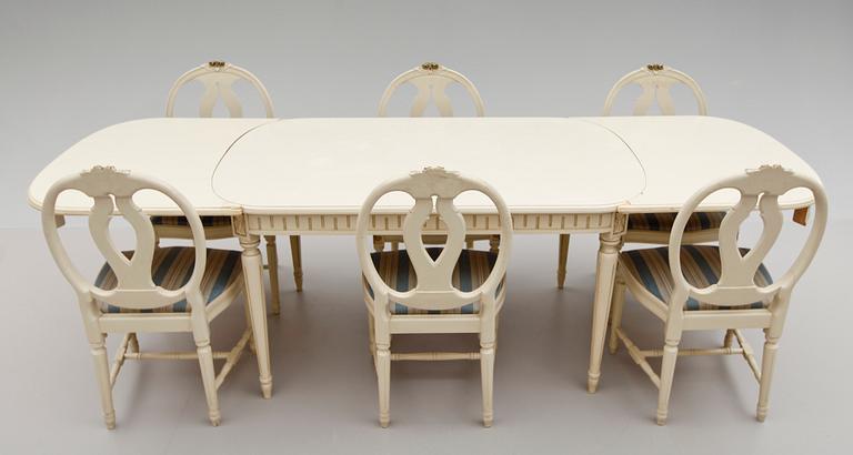 MATSALSMÖBEL, 7 delar, gustaviansk stil, 1900-talets andra hälft.